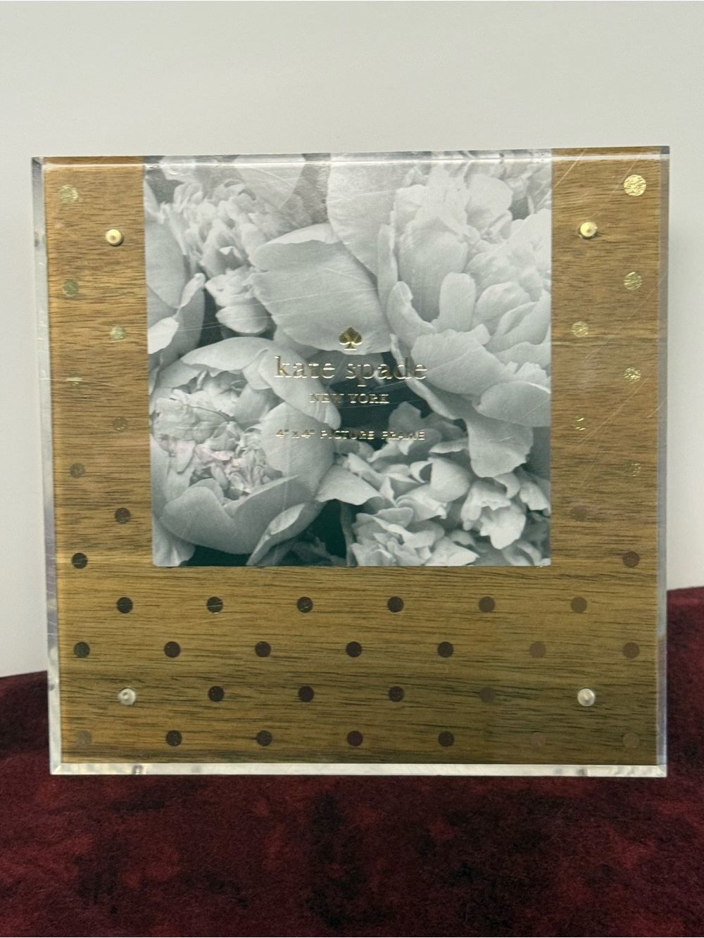 Kate Spade New York 4x4 Picture Frame Wood Gold Polka Dot Clear Acrylic